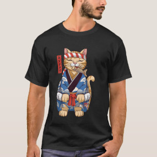 Cat Eating Fish Vintage Japanese Ukiyo e Art T-Shirt