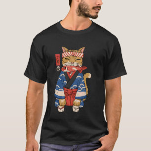 Cat Eating Fish Vintage Japanese Ukiyo e Art T-Shirt