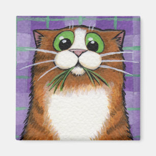 Cat Eating Grass Magnet