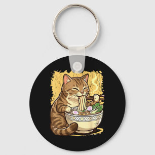 Cat Eating Japanese Ramen Noodles Key Ring