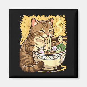 Cat Eating Japanese Ramen Noodles Magnet