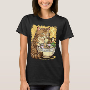 Cat Eating Japanese Ramen Noodles T-Shirt