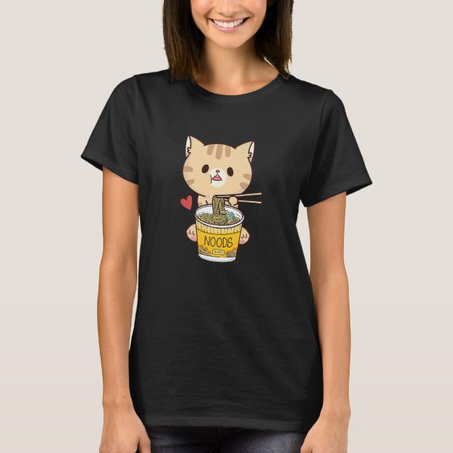 Cat Eating Japanese Udon Soup Noodles Food Udon   T-Shirt (Front)