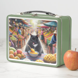 Cat eating Khawneawmamuang in Thailand Metal Lunch Box