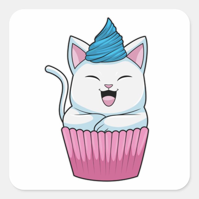 Cat Eating Muffin Square Sticker (Front)