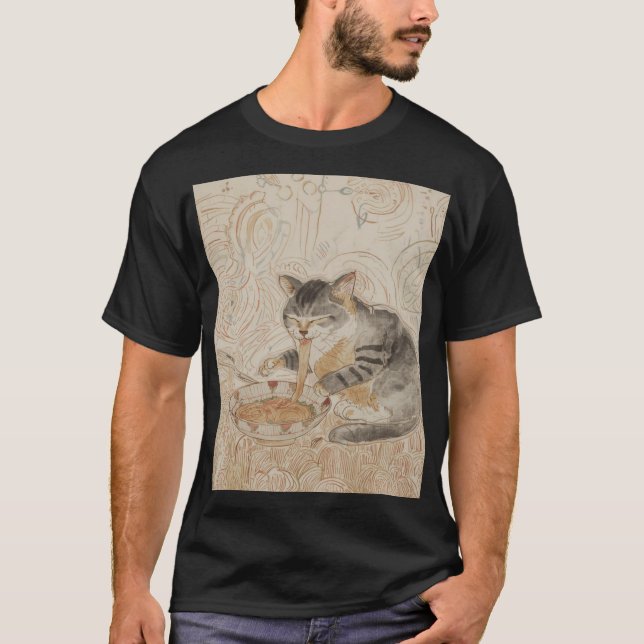 Cat eating Noodles  T-Shirt (Front)