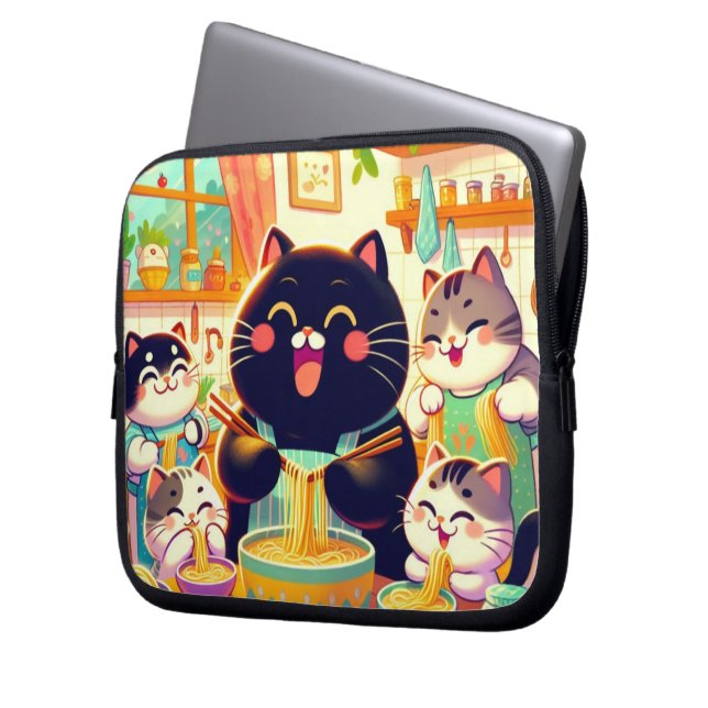 Cat eating Noodlese with friends Electronics Bag (Front Left)