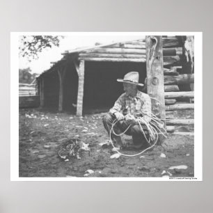 Cat eating out of a coffee can. poster