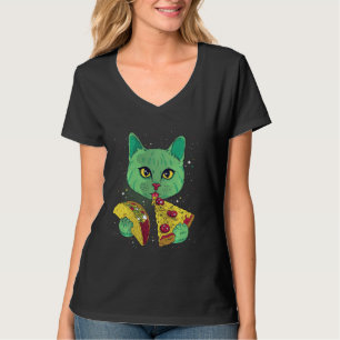 Cat Eating Pizza and Taco in Space Funny Cats Gift T-Shirt