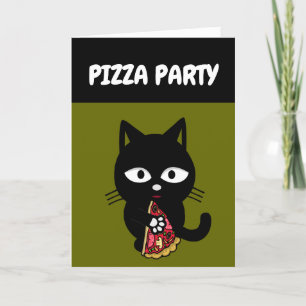 CAT EATING PIZZA BIRTHDAY CARD CARDS