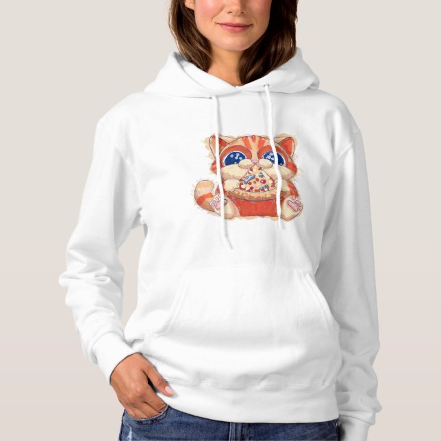 Cat Eating Pizza colour Hoodie (Front)