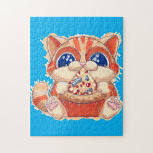 Cat Eating Pizza colour Jigsaw Puzzle