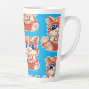 Cat Eating Pizza colour Latte Mug