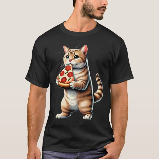 Cat Eating Pizza Kitten Pizza Lover T-Shirt (Front)