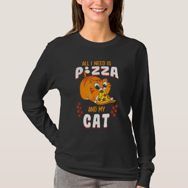 Cat Eating Pizza Tee Pepperoni Slice Kitten (Front)