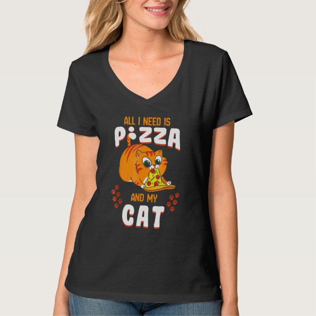 Cat Eating Pizza Tee Pepperoni Slice Kitten (Front)