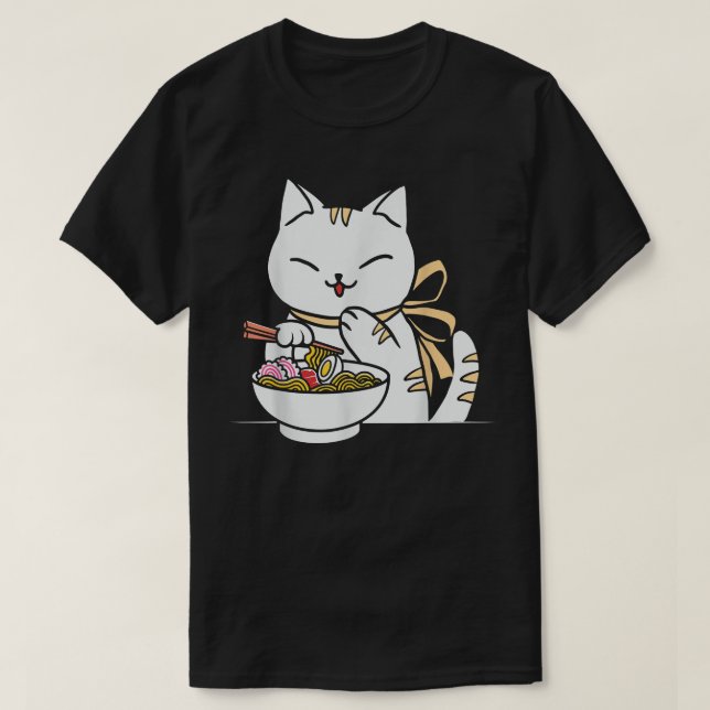 Cat Eating Ramen Bowl Kawaii Anime Japanese Cute G T-Shirt (Design Front)