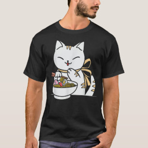 Cat Eating Ramen Bowl Kawaii Anime Japanese Cute G T-Shirt