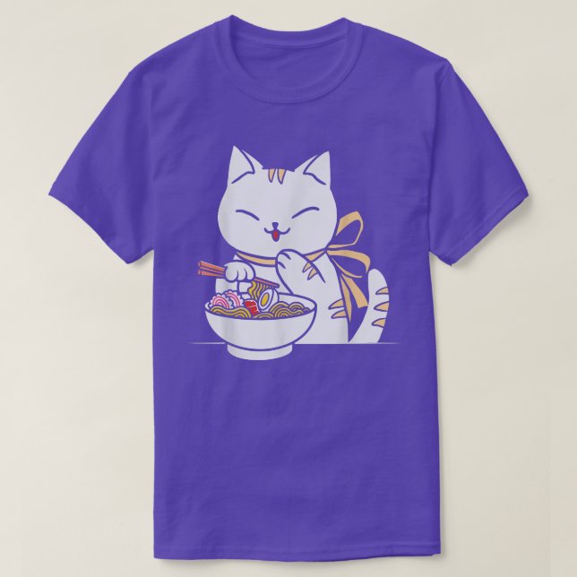 Cat Eating Ramen Bowl Kawaii Anime Japanese Cute G T-Shirt (Design Front)