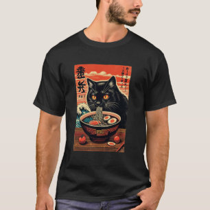Cat Eating Ramen, Cat Lover, Japanese Style, Ramen T-Shirt