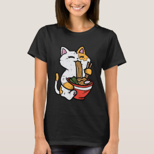 Cat Eating Ramen Cute Japanese Food Women Girls Ki T-Shirt