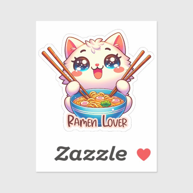 Cat Eating Ramen, Cute Kawaii, cat sticker (Sheet)