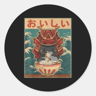 Cat Eating Ramen For Men Women Teens Girls Kawaii  Classic Round Sticker