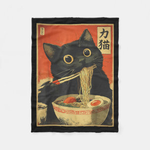 Cat Eating Ramen Funny Japanese Kawaii Cat Anime L Fleece Blanket