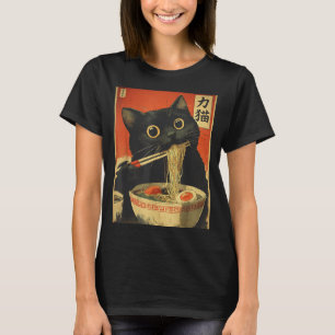 Cat Eating Ramen Funny Japanese Kawaii Cat Anime L T-Shirt