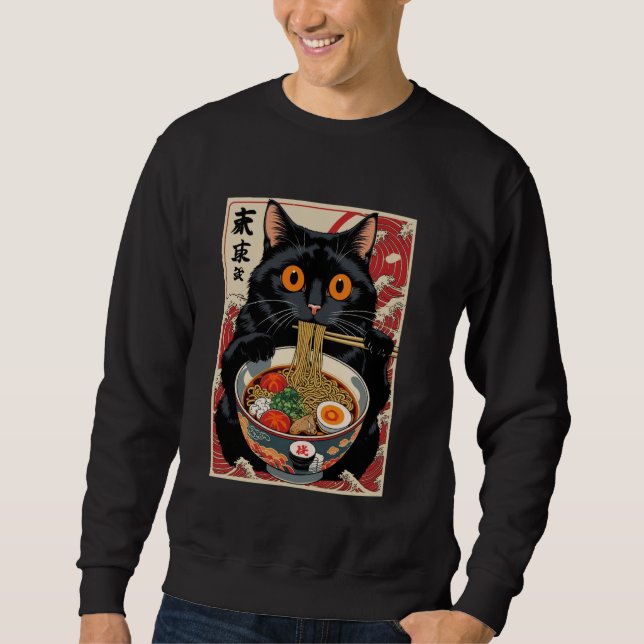 Cat Eating Ramen Funny Sweatshirt (Front)