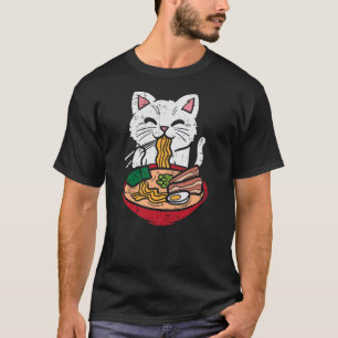 Cat Eating Ramen Kawaii Japanese Noodles Anime Foo T-Shirt