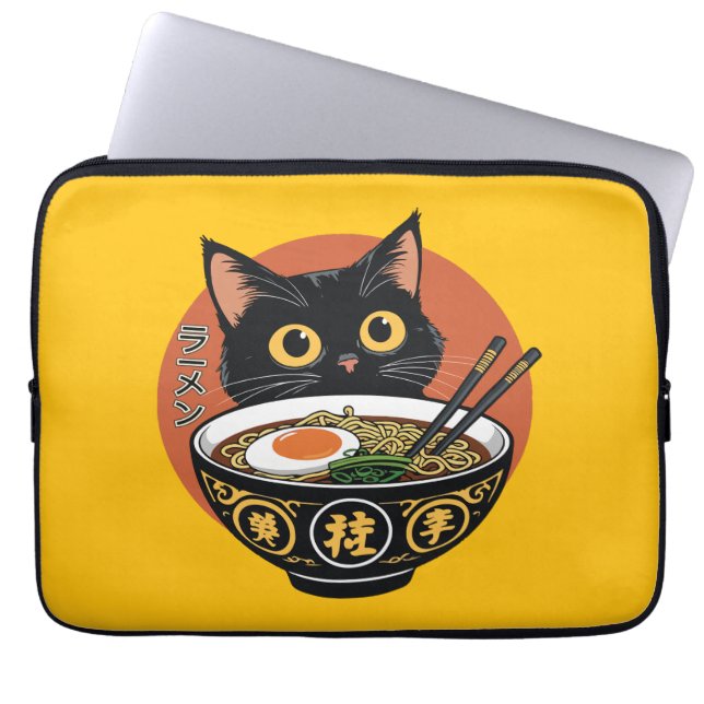 Cat eating ramen  laptop sleeve (Front)