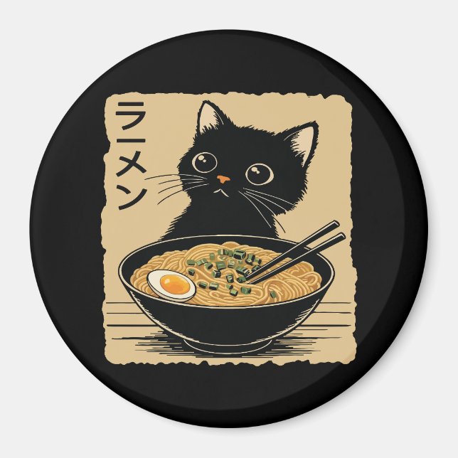 Cat eating ramen  magnet (Front)