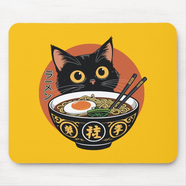 Cat eating ramen  mouse mat (Front)