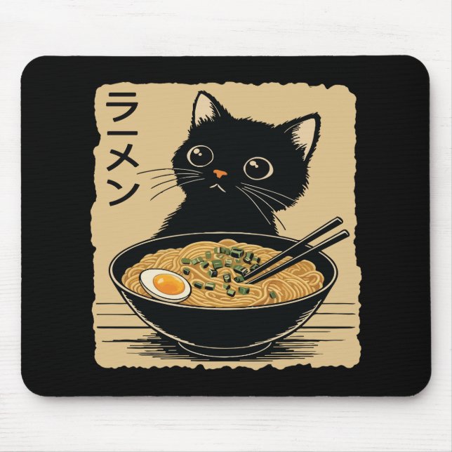 Cat eating ramen  mouse mat (Front)