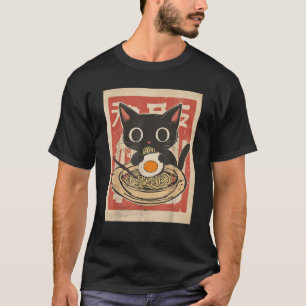 Cat Eating Ramen Noodle Anime Retro Japanese  T-Shirt