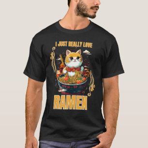 Cat Eating Ramen Noodle I Just Really Love Ramen T-Shirt