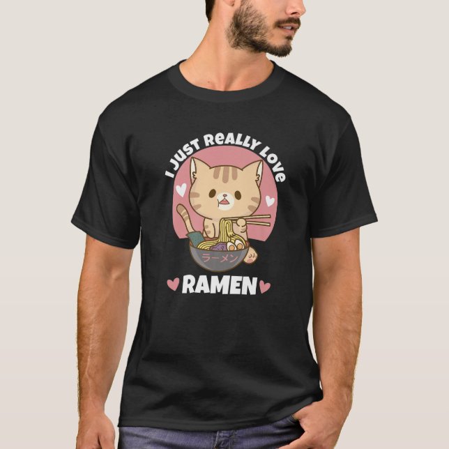 Cat Eating Ramen Noodle Women Men Teen Boy Girl Ki T-Shirt (Front)