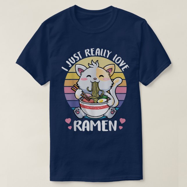 Cat Eating Ramen Noodle Women Men Teen Boy Girl  T-Shirt (Design Front)