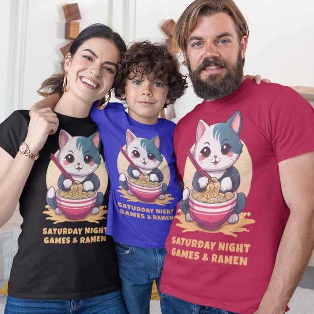 Cat Eating Ramen Noodles Custom Text T-Shirt (Creator Uploaded)
