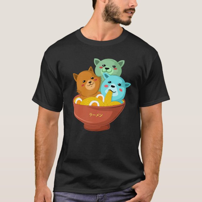 cat eating ramen noodles japanese T-Shirt (Front)