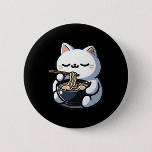 Cat Eating Ramen Noodles Kawaii Anime Japanese Cut 6 Cm Round Badge