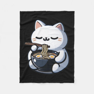 Cat Eating Ramen Noodles Kawaii Anime Japanese Cut Fleece Blanket