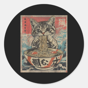 Cat Eating Ramen Noodles Kawaii Anime Manga Japane Classic Round Sticker