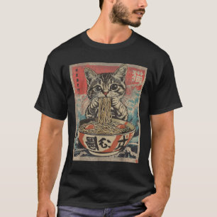 Cat Eating Ramen Noodles Kawaii Anime Manga Japane T-Shirt