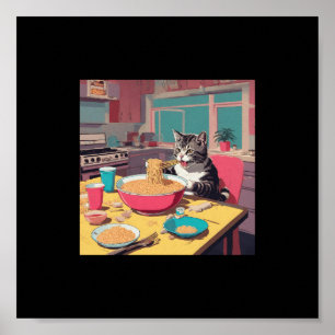 cat eating ramen noodles poster