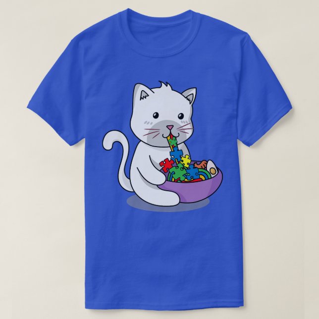 Cat Eating Ramen Puzzle Autism Awareness Cute Kitt T-Shirt (Design Front)