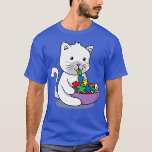 Cat Eating Ramen Puzzle Autism Awareness Cute Kitt T-Shirt