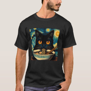 Cat Eating Ramen, Starry Night Van Gogh, Cat Lover T-Shirt