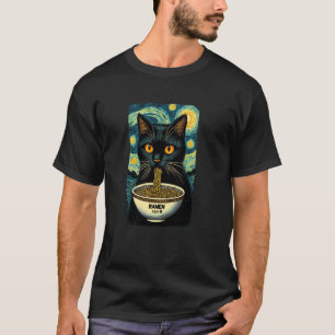 Cat Eating Ramen, Starry Night Van Gogh, Cat Lover T-Shirt